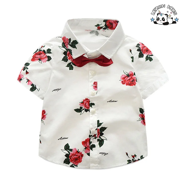 LEZONKIDS - Boy Clothes Flower Tie Shirt + Shorts 2PCS Gentleman Suit Summer Boy Costume Suit Fashion Boy Costume Suit
